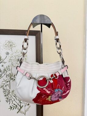 Rare Coach Poppy Mini Handbag with Pink Floral Applique